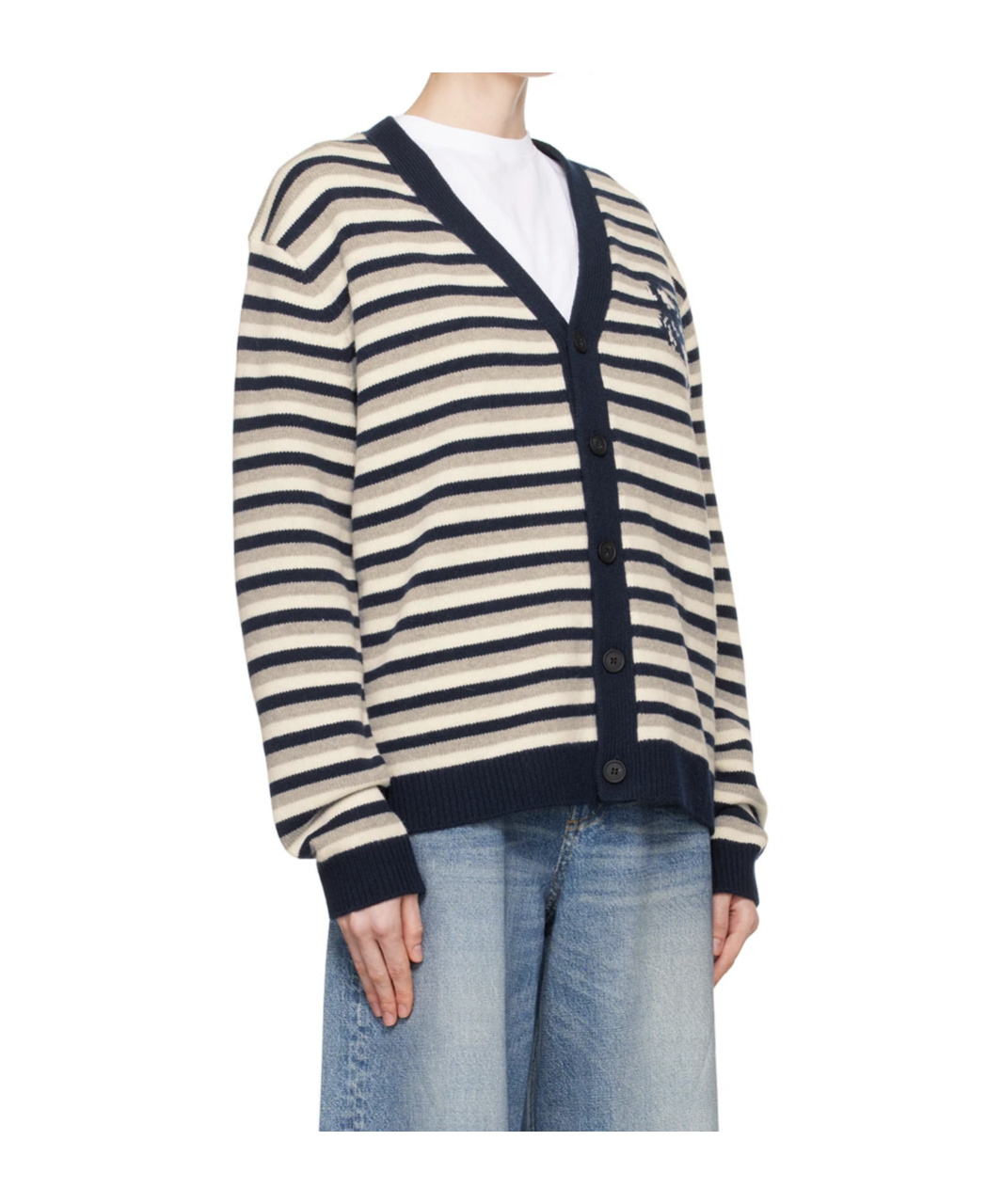 MAISON KITSUNÉ FOX HEAD INTARSIA STRIPED CARDIGAN