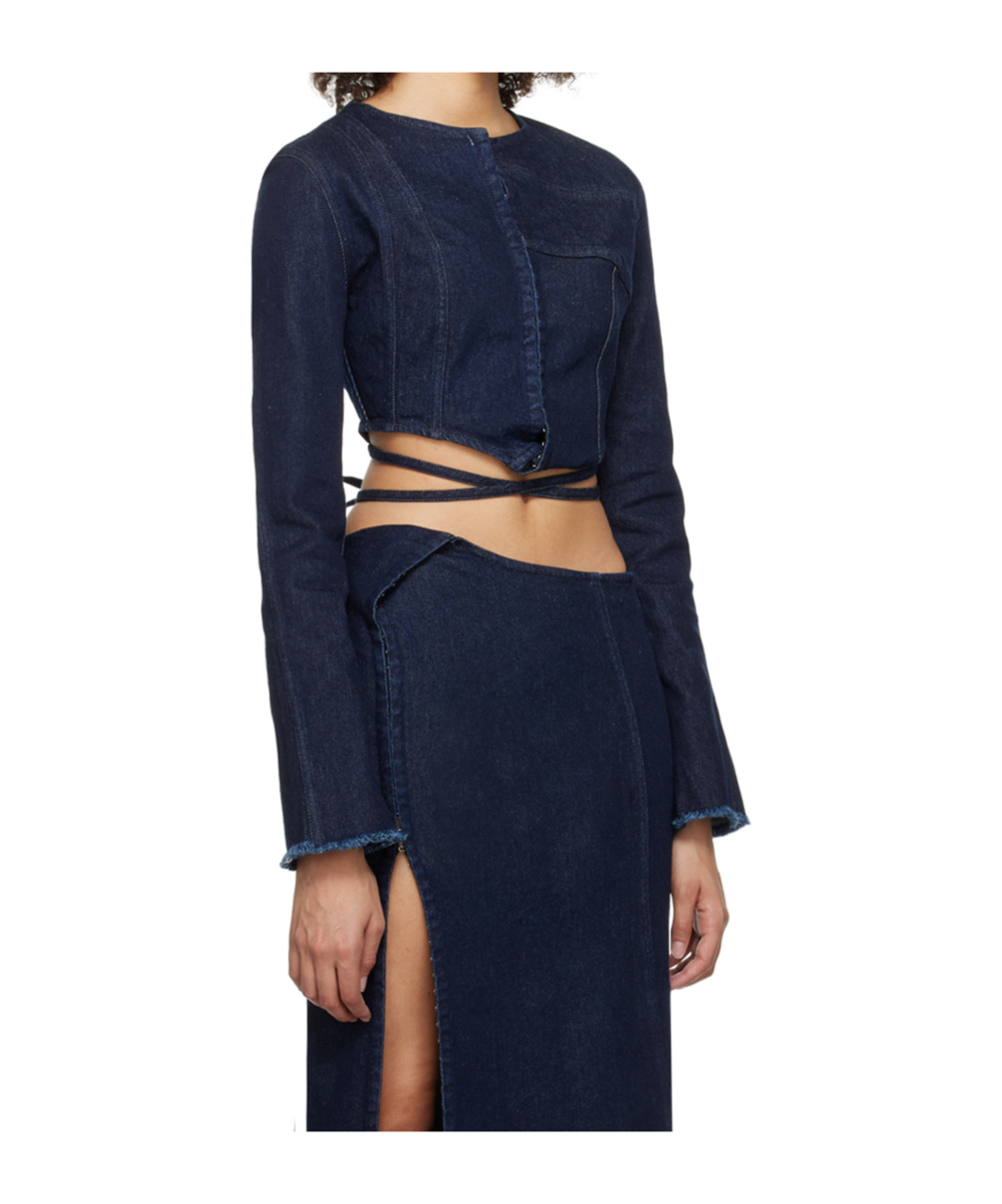 Jade Cropper Hook-eye Denim Long Sleeve T-shirt In Blue