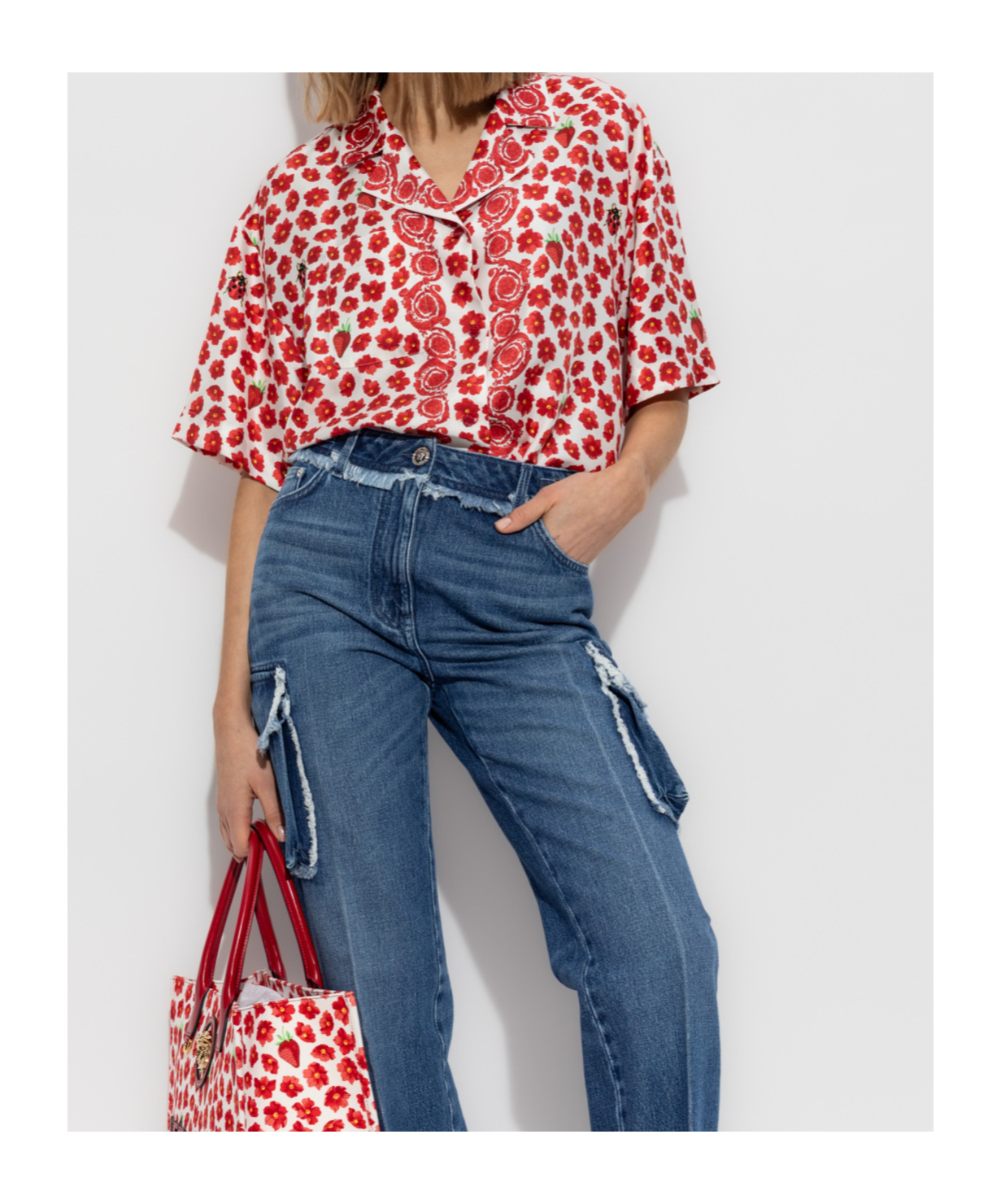 Versace Floral Garden Collared Shirt In Red