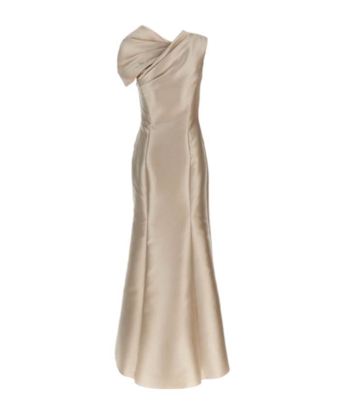 Alberta Ferretti Twisted Shoulder Mikado Mermaid Gown In Nude