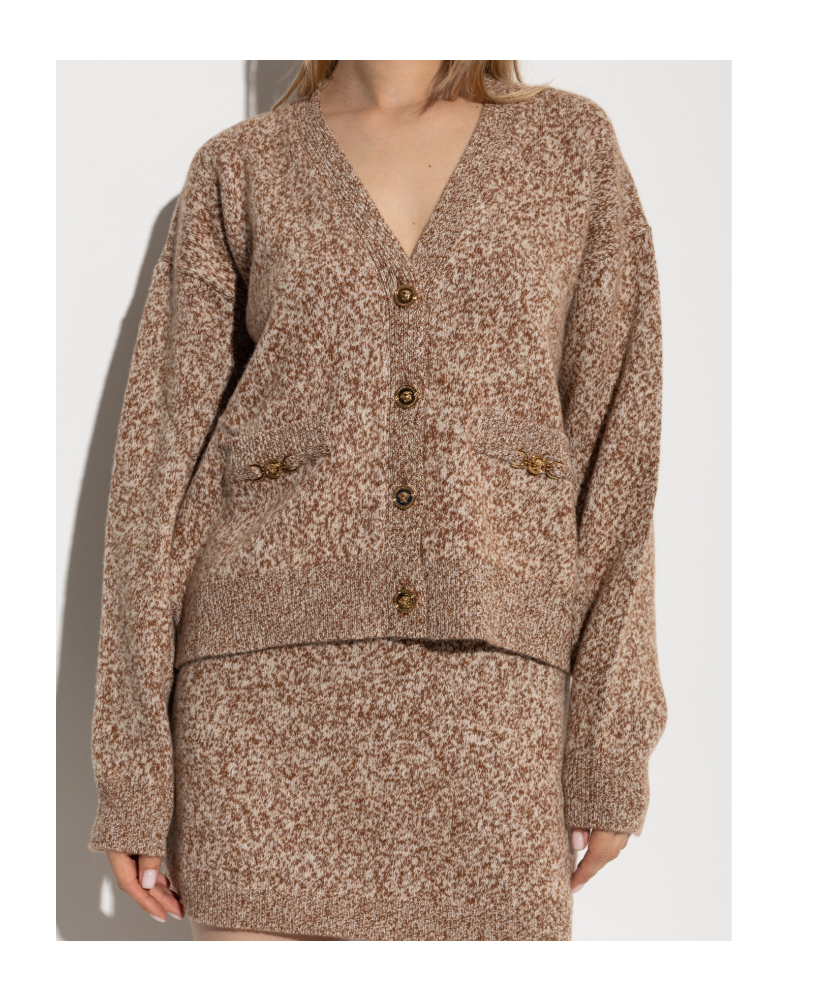 Versace Button-down Textured Cardigan In Brown