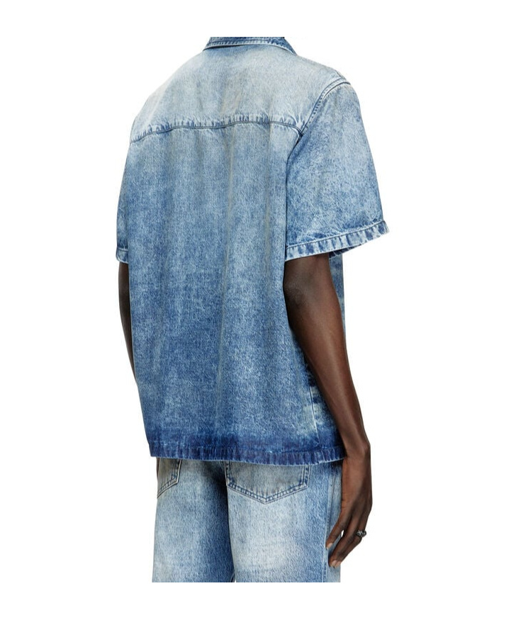 DIESEL DIESEL D-NABIL-FSG DISTRESSED DENIM BOWLING SHIRT
