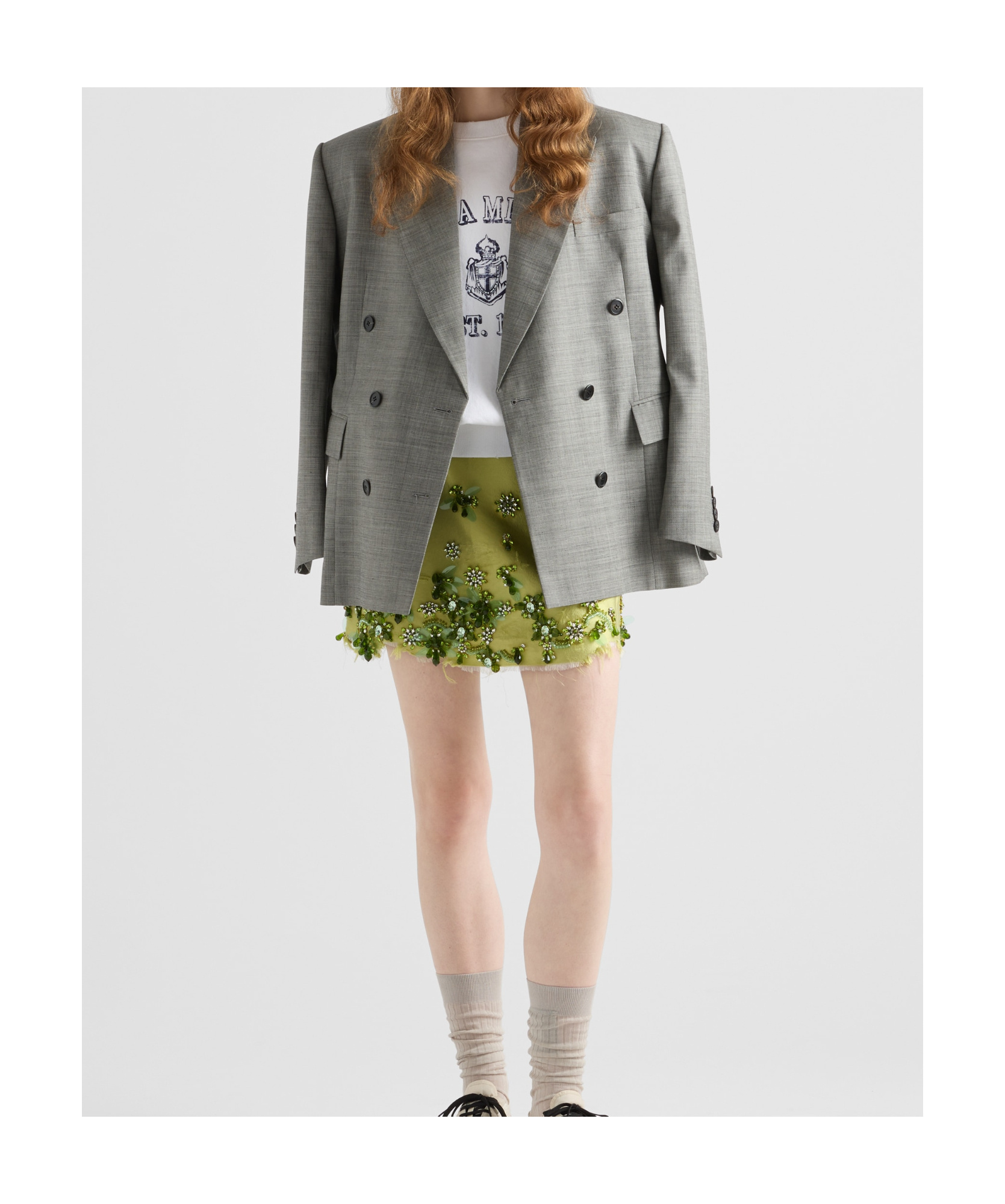 Prada Double-breasted Wool Jacket In Gray