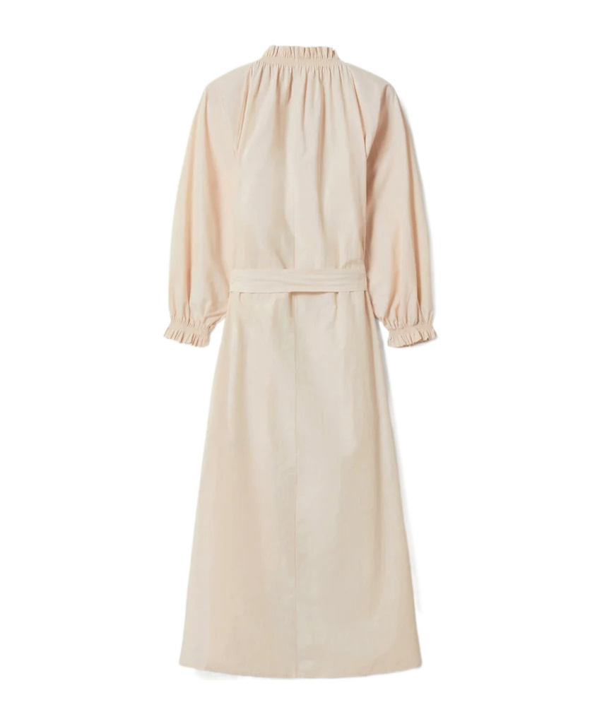 La Doublej Embroidered Ruffle-trimmed Dress In Brown