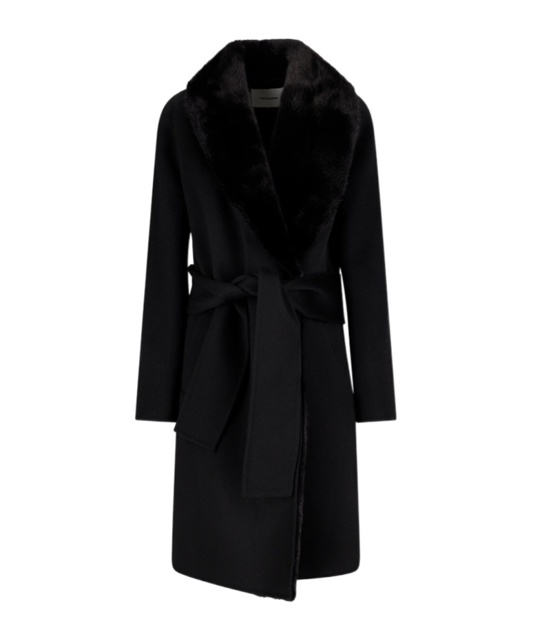 Yves Salomon Long Sleeve Coat In Black