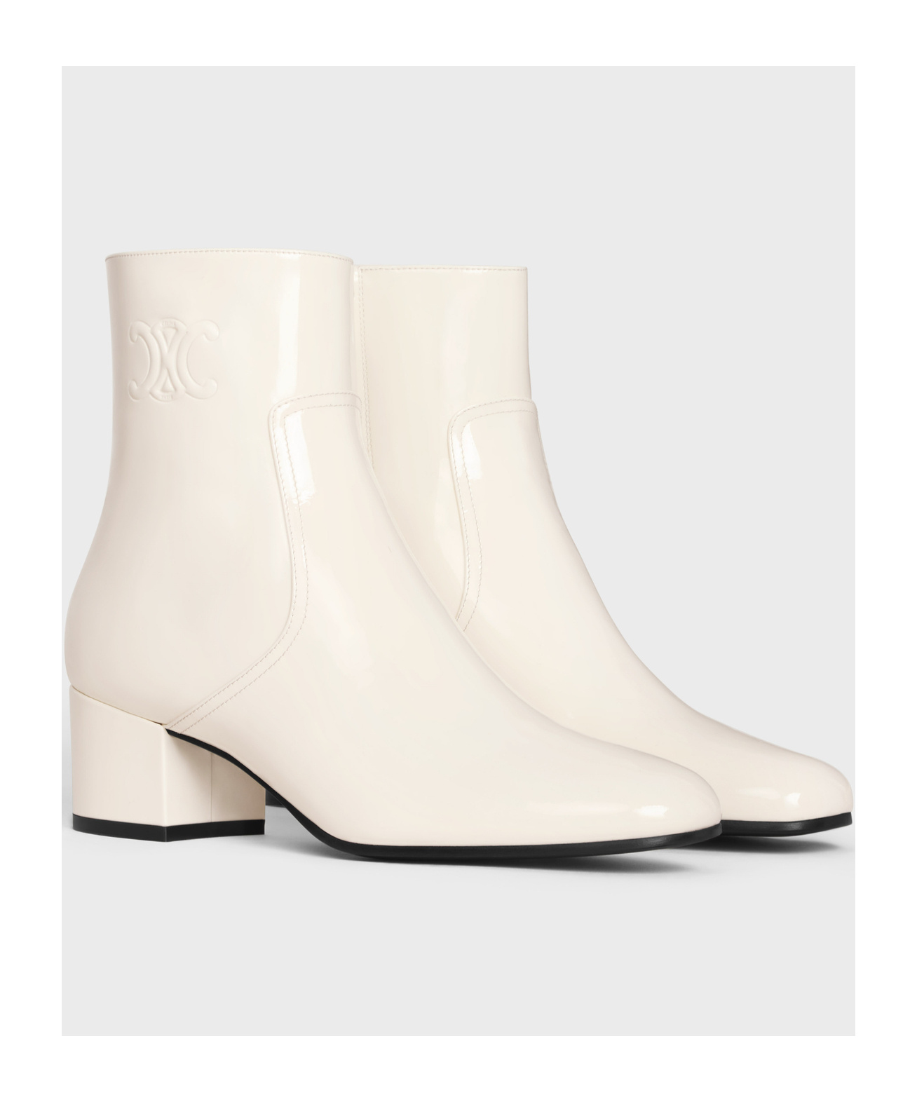 Celine Triomphe Zipped Logo Short Boots In White
