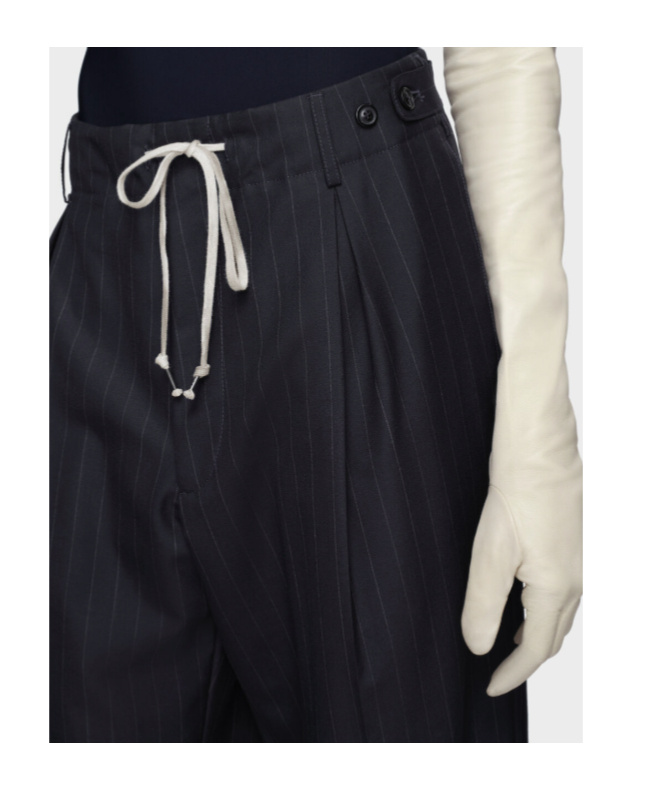 Maison Margiela Pinstripe Wool Drawstring Trousers In Black