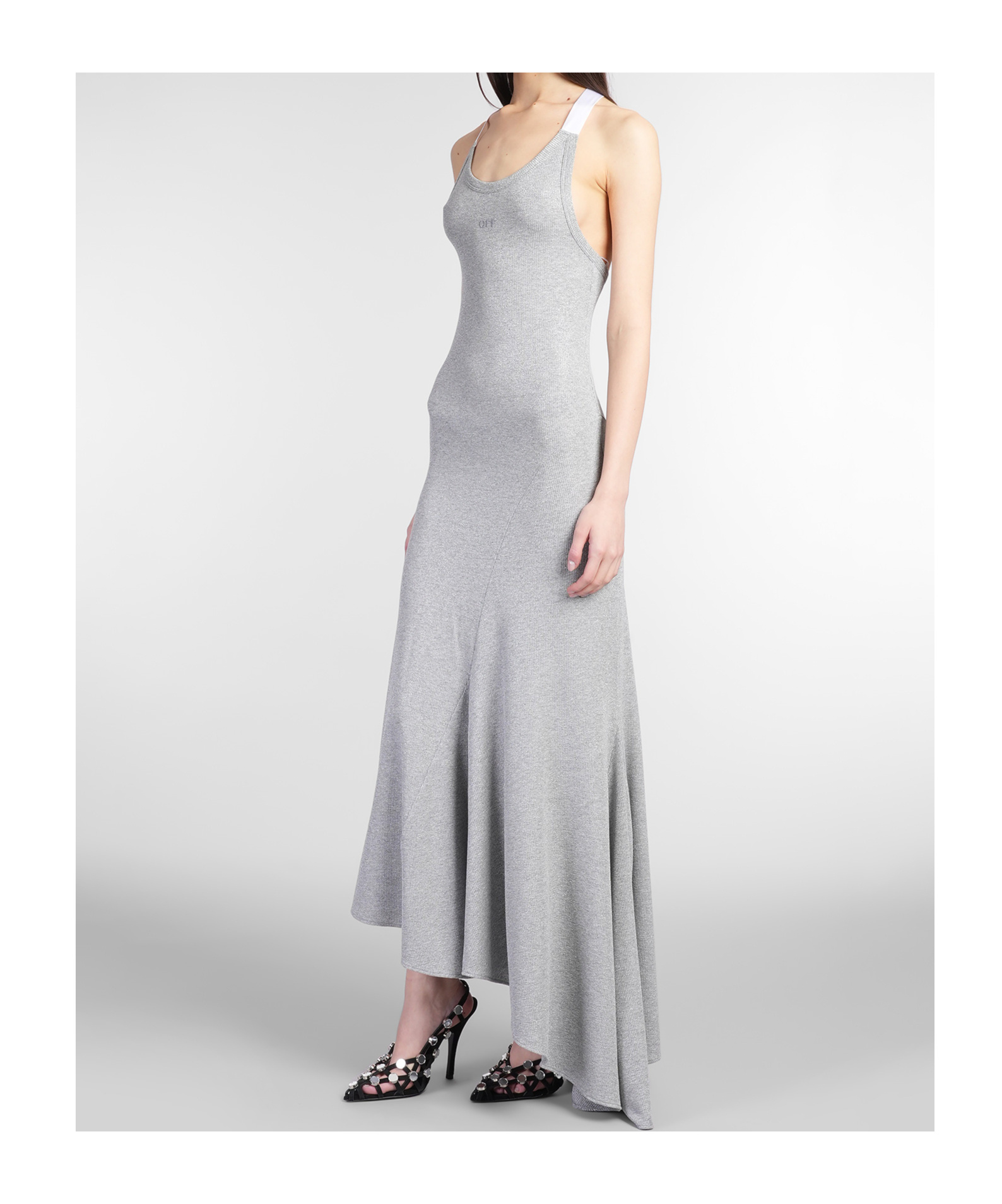 Off-white Ribbed-knit Midi Dress In Gray