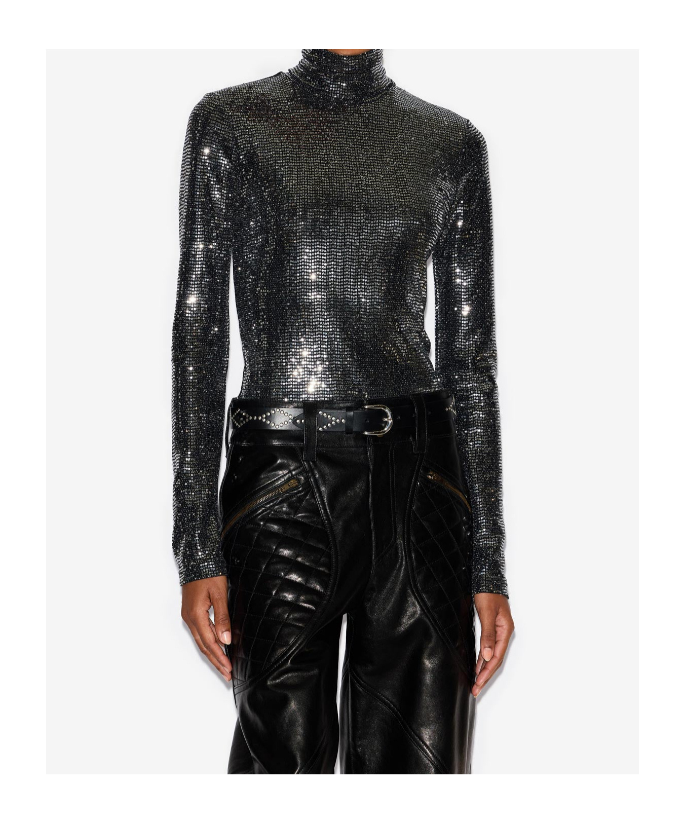 Isabel Marant Joyela Silver Sequined Top In Black