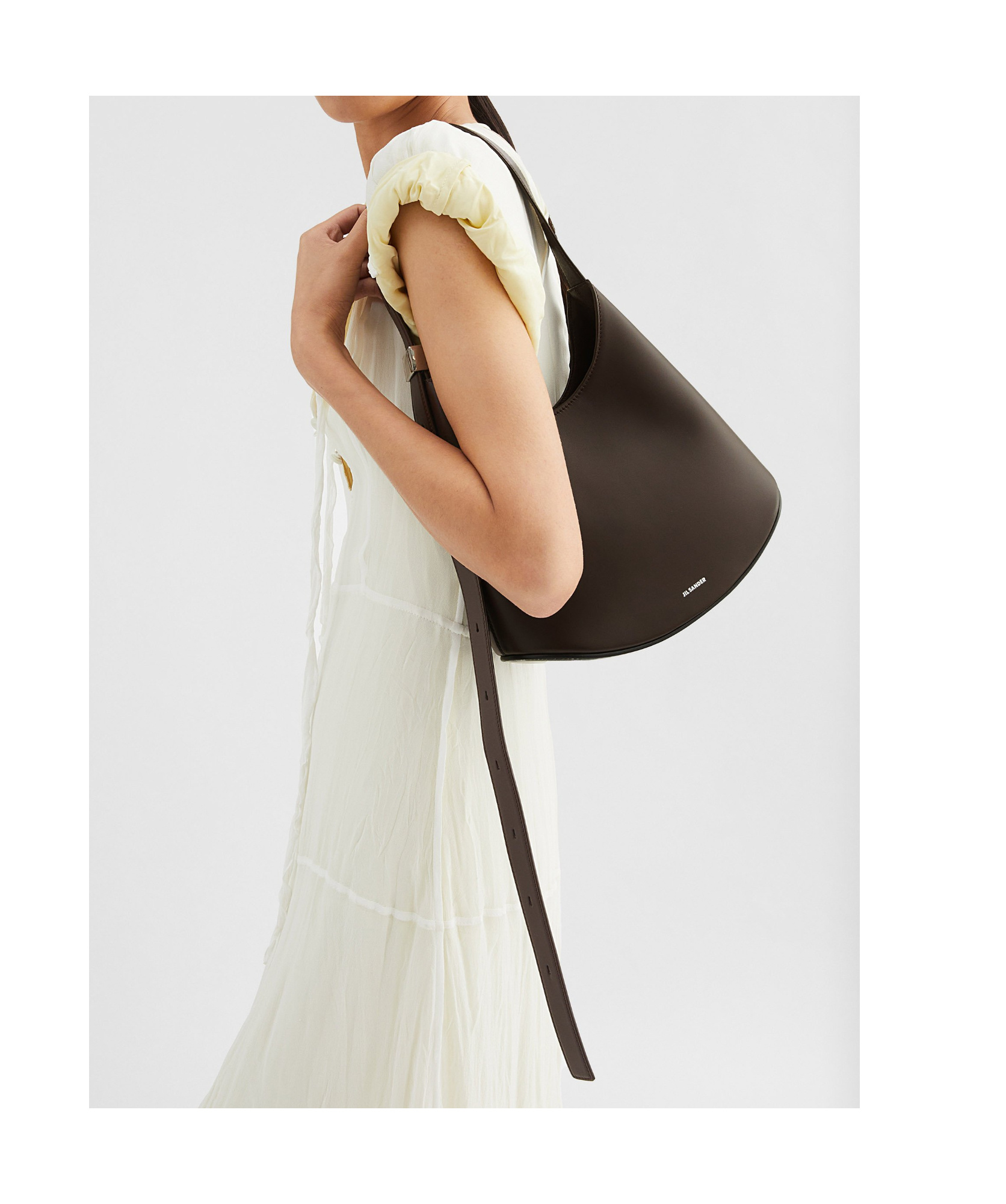 Jil Sander Curved Design Shoulder Bag In Black