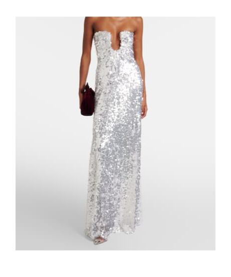Christopher Esber Arched Palm Sequined Gown In White