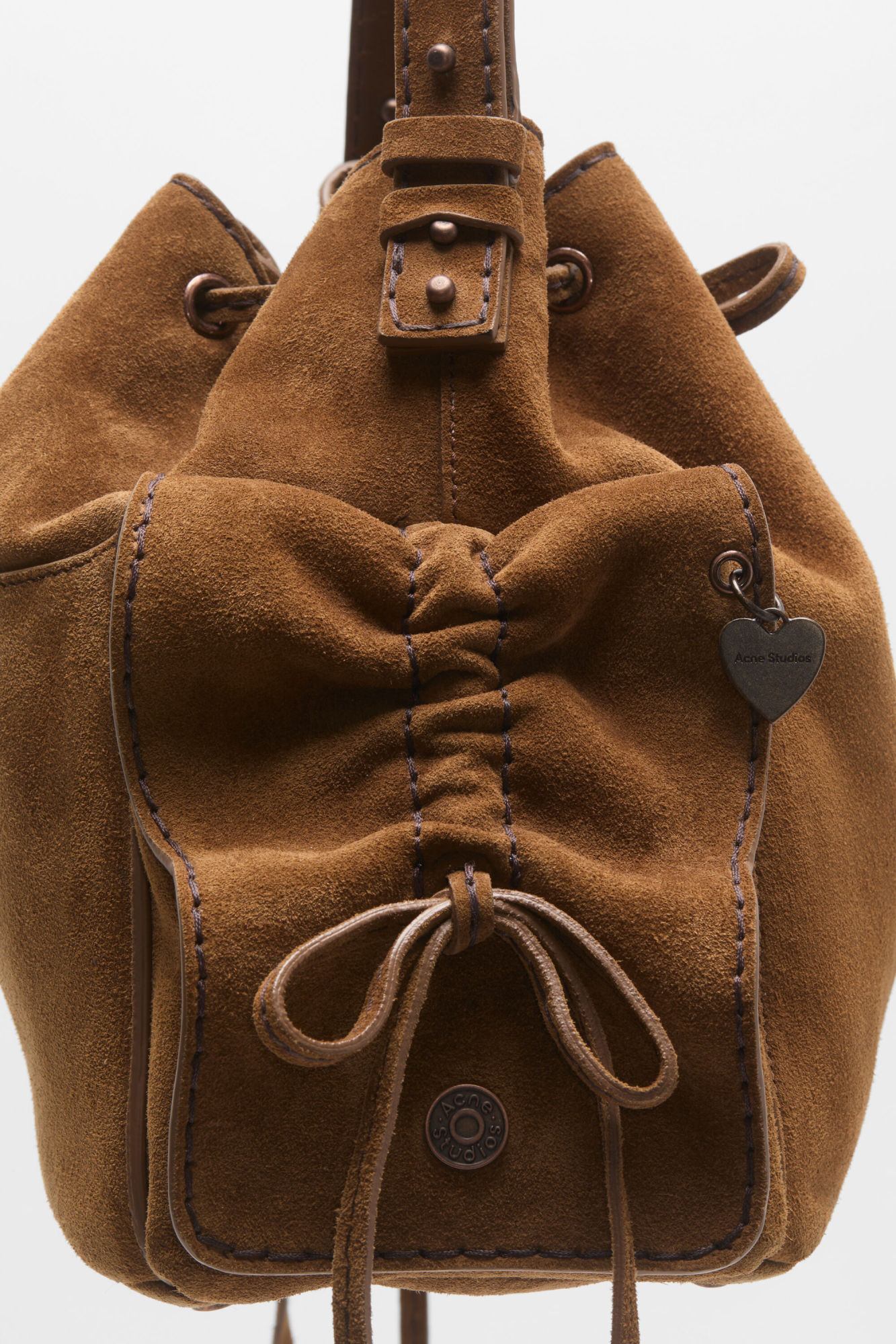 Acne Studios Womens Cognac Brown Multi-pocket Mini Suede Bucket Bag In Brown