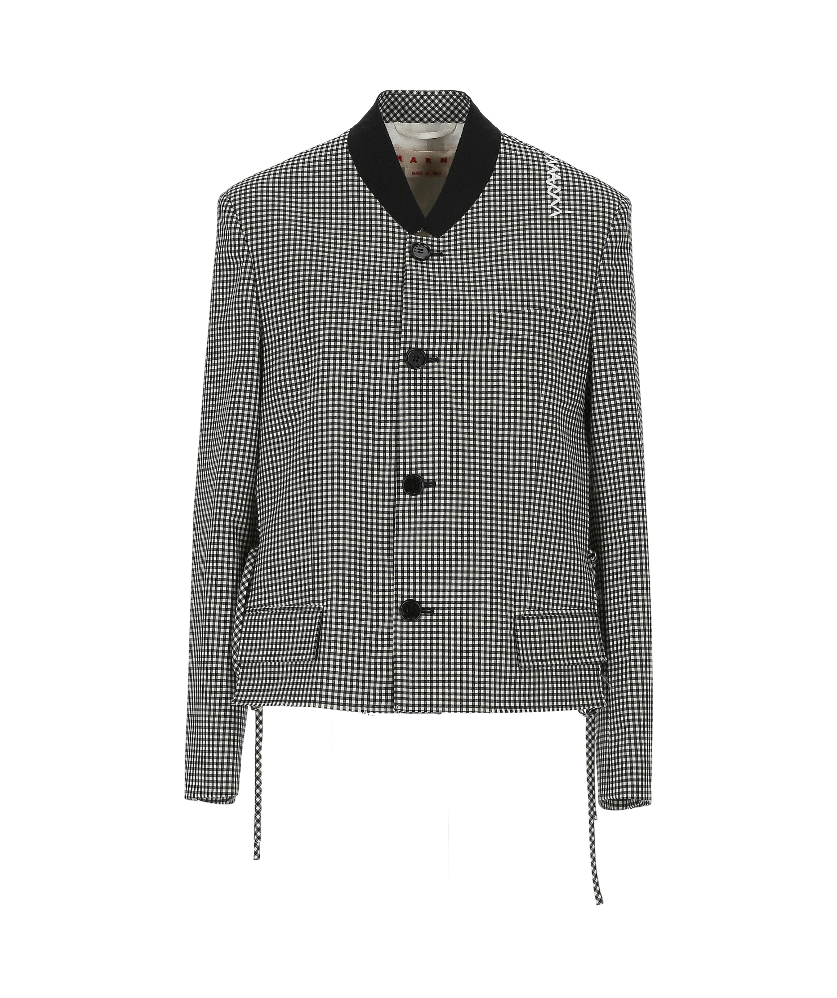 Marni Checked Straight Fit Cropped Wool Jacket In Gray