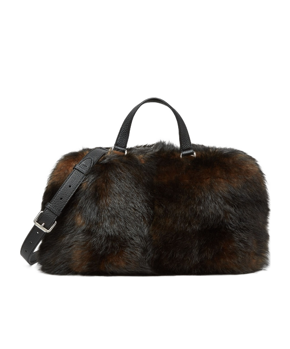 Fendi Black And Brown Shearling Bag In Black