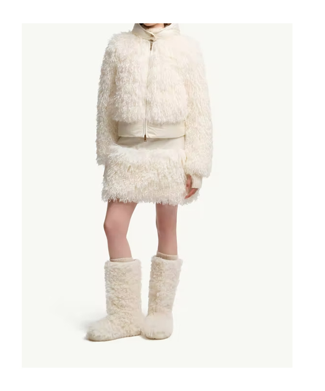 Moncler Vigiers Teddy Hooded Short Down Jacket In White