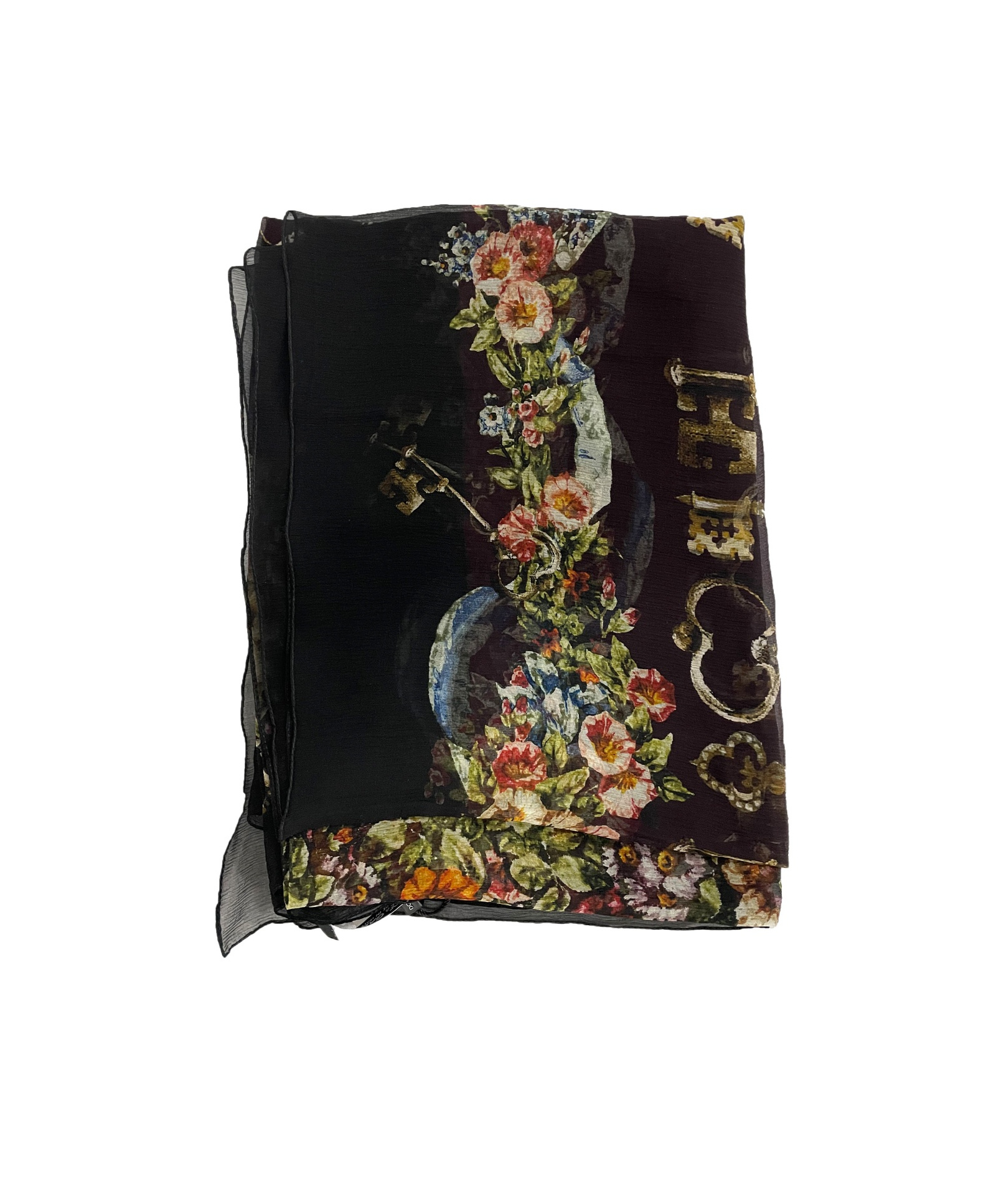 Dolce & Gabbana Printed Silk Scarf In Black