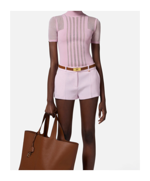 Elisabetta Franchi Short Sleeve Turtle Neck Sweater In Pink