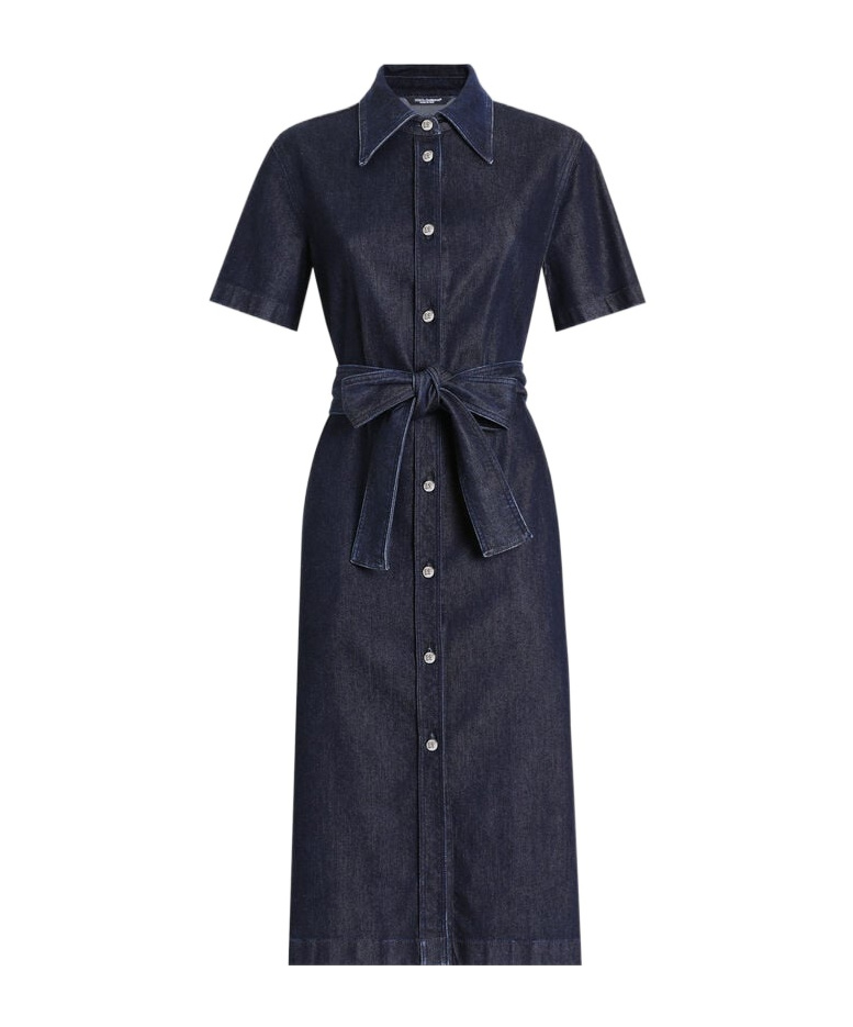 Dolce & Gabbana Silk Denim Shirt Dress In Black