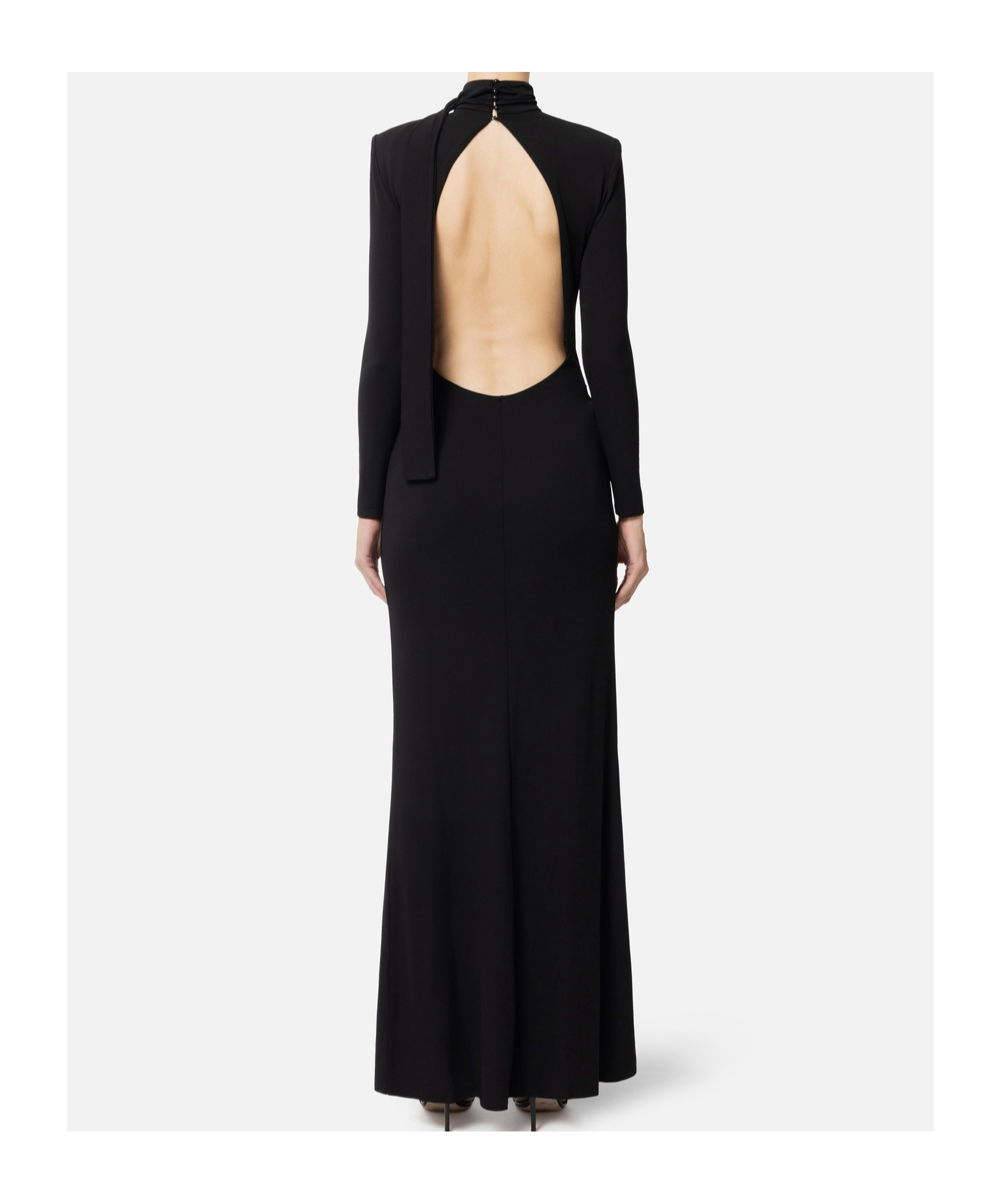 Elisabetta Franchi Knitted Dress With Slits And Knots In Black