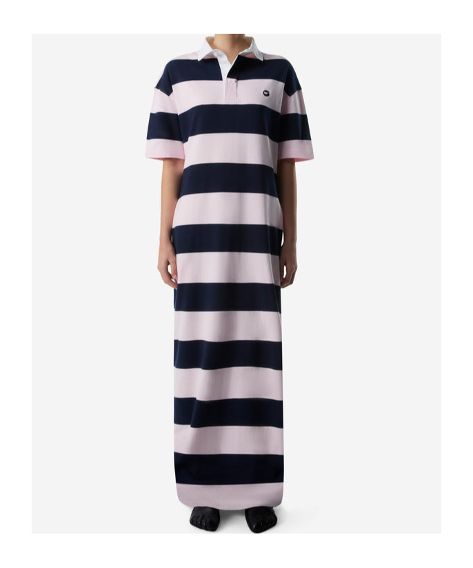 Coperni Striped Polo Long Dress Woman Navy E Pink In Black