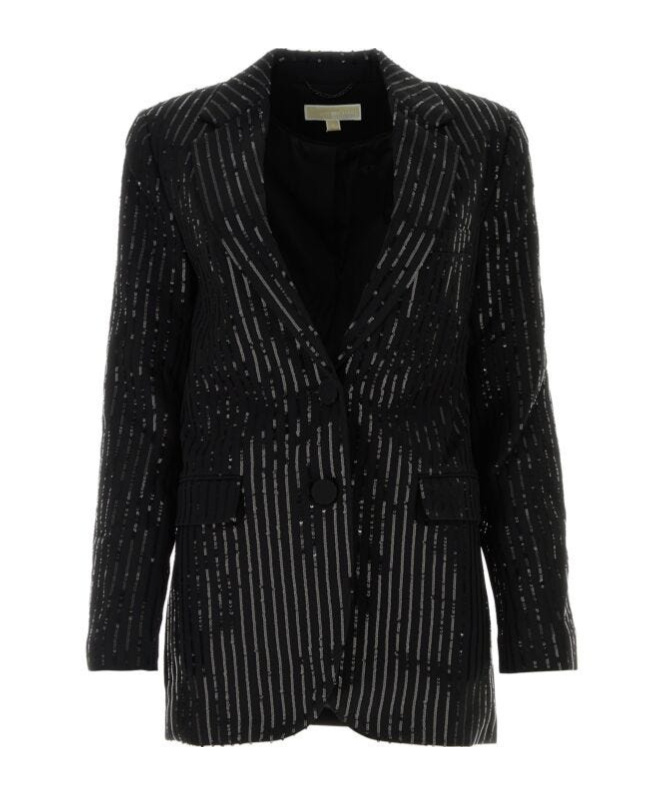 Michael Michael Kors Pinstripe Sequined Suit Coat In Black