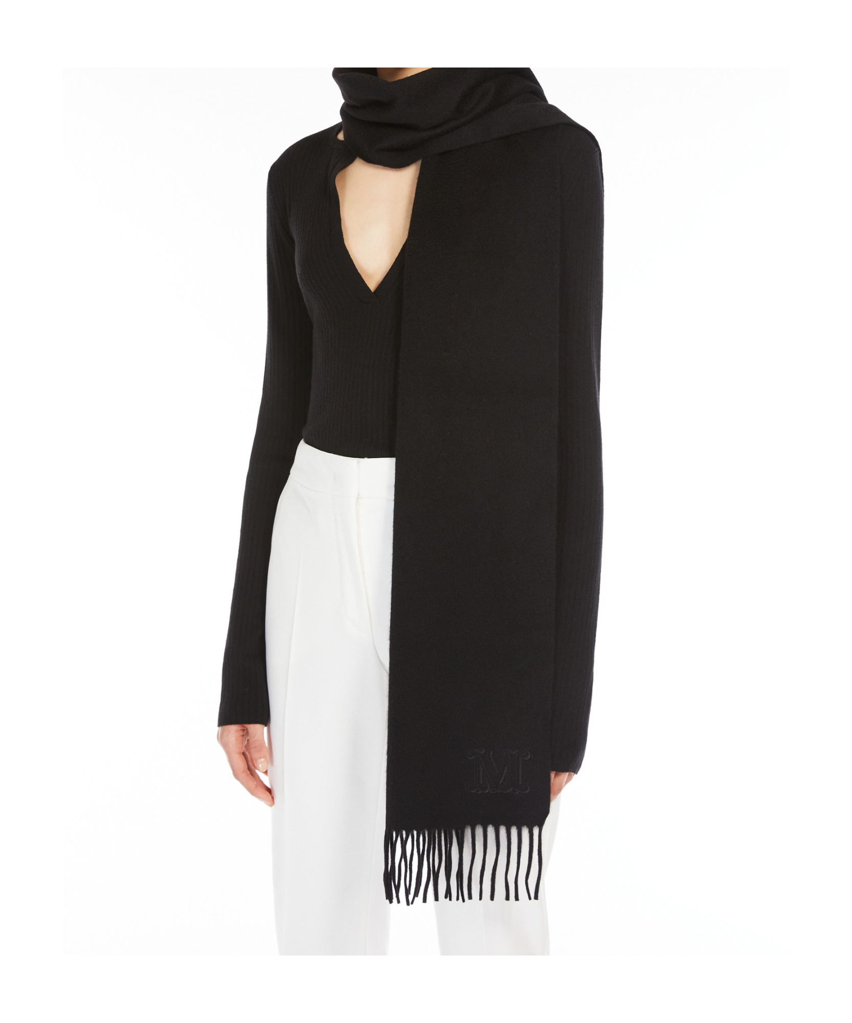 Shop Max Mara Monogram-embroidered Cashmere Stole