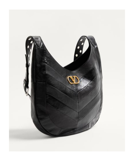 Valentino Garavani Garavani Hoboho Nappa Leather Hobo Bag With Chevron Pattern Woman Black In Black
