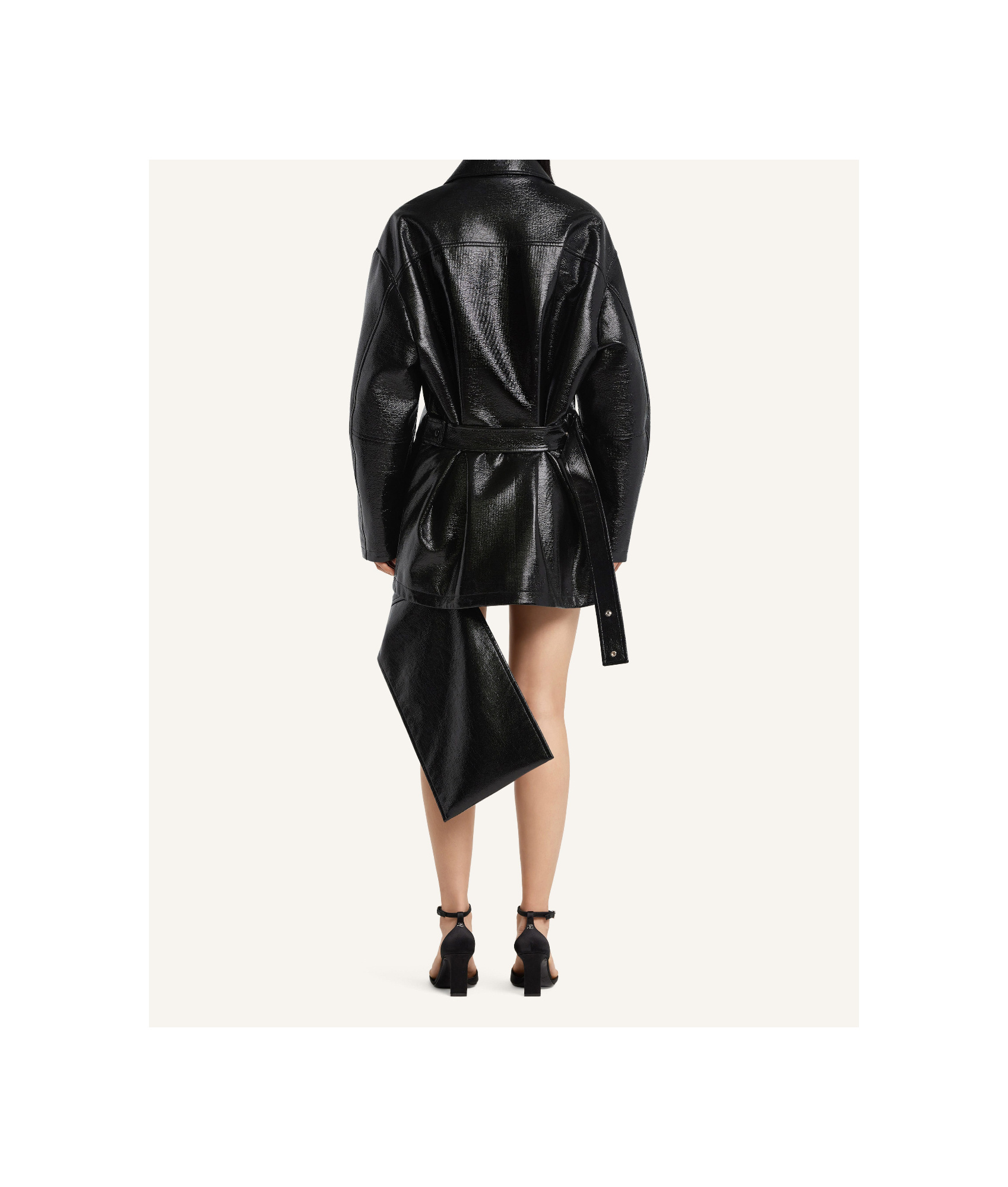 Courrèges Long Vinyl Bomber Jacket With Belted Waist In Black