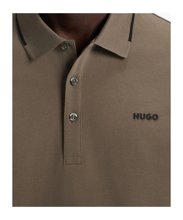 Hugo Boss Tipped-collar Cotton Polo Shirt In Brown