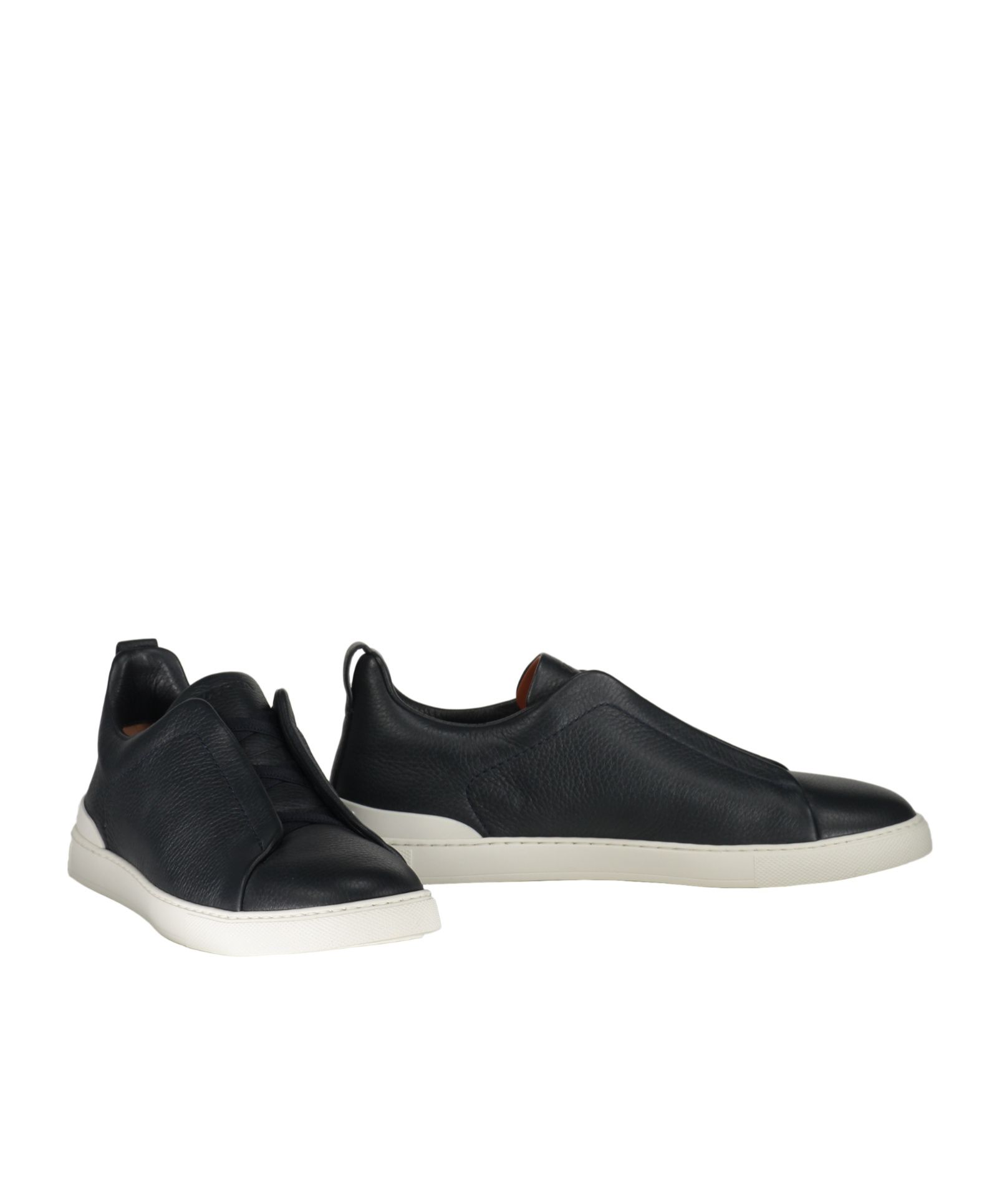 Zegna Triple Stitch Leather Sneakers In Black