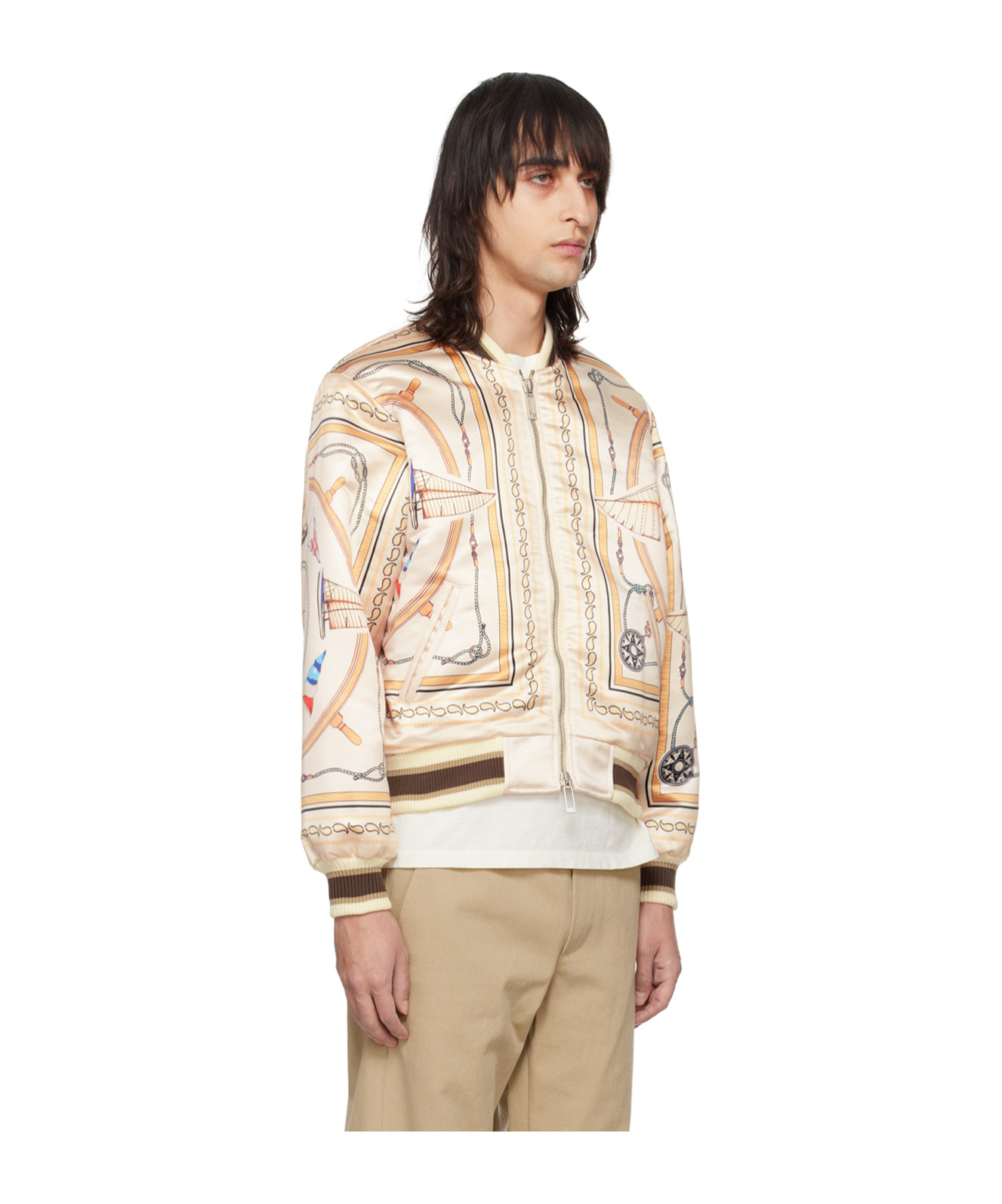 Rhude X Nautica Satin Bomber Jacket In White