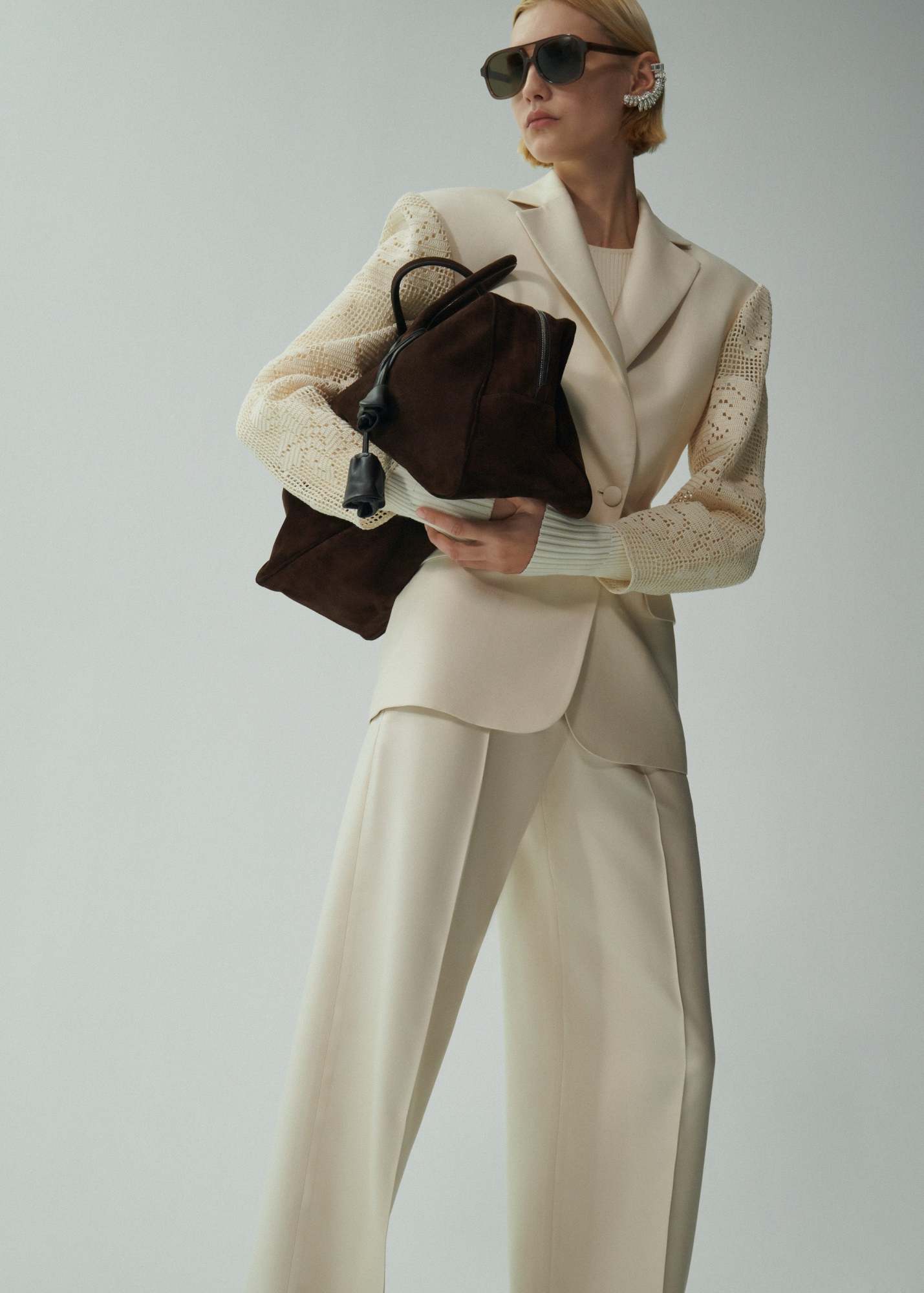 Magda Butrym Wide-leg Tailored Silk Pants In Nude