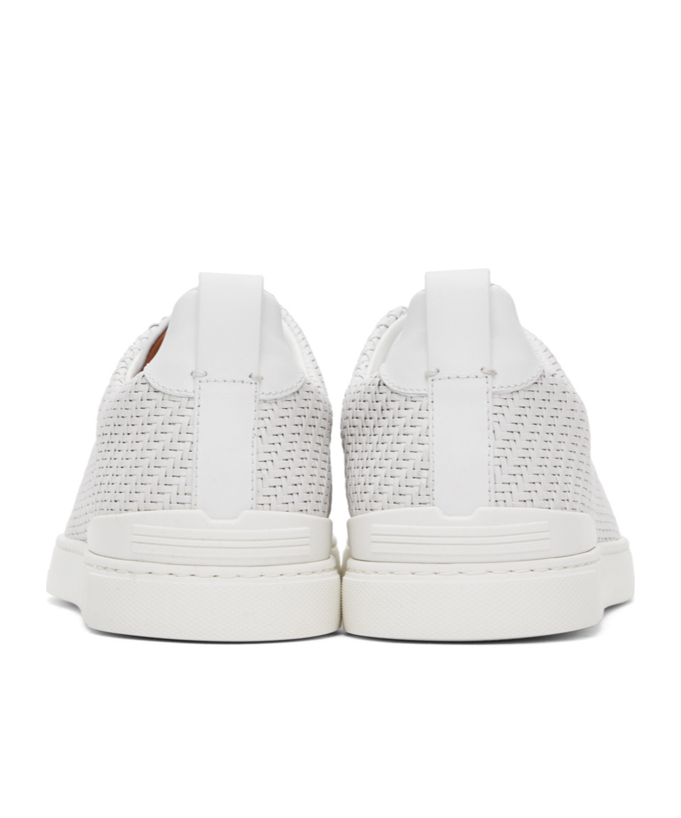 Zegna Triple Stitch Lace-up Casual Trainers In White