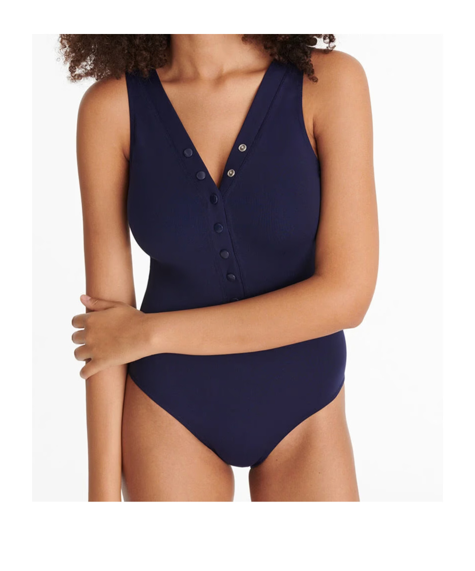 Eres Icone Snap-front One-piece Swimsuit In Blue