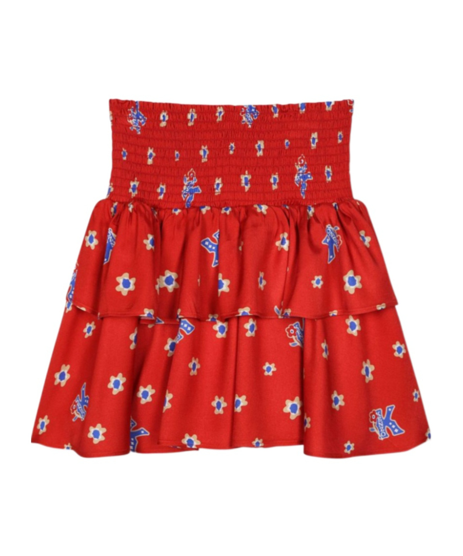 Kenzo Flounced All-over Print Skirt In Red