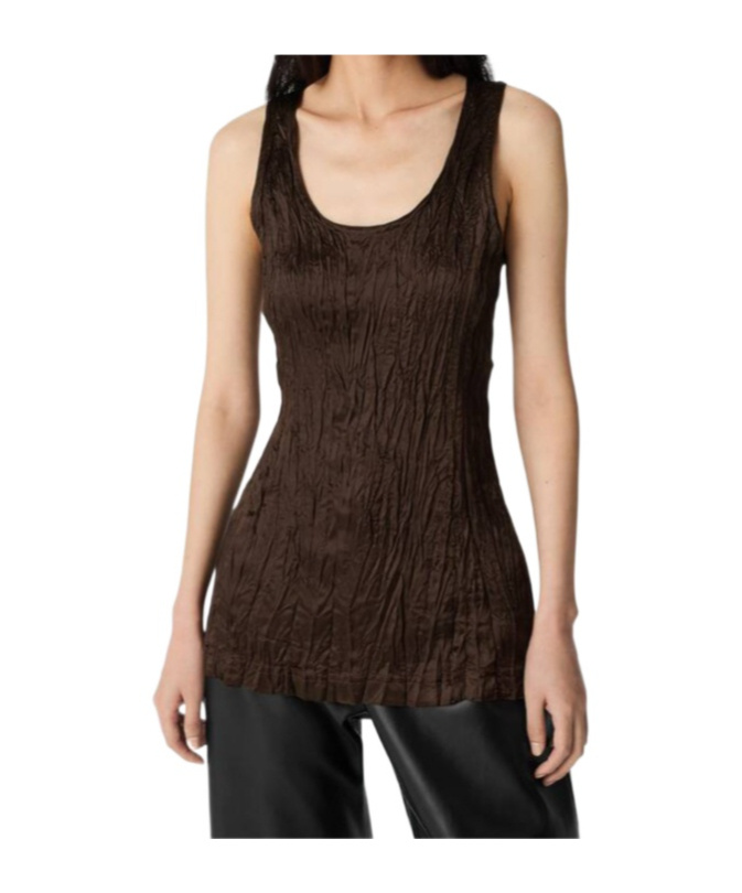 Bottega Veneta Viscose Satin Crushed Tank Top In Ebony