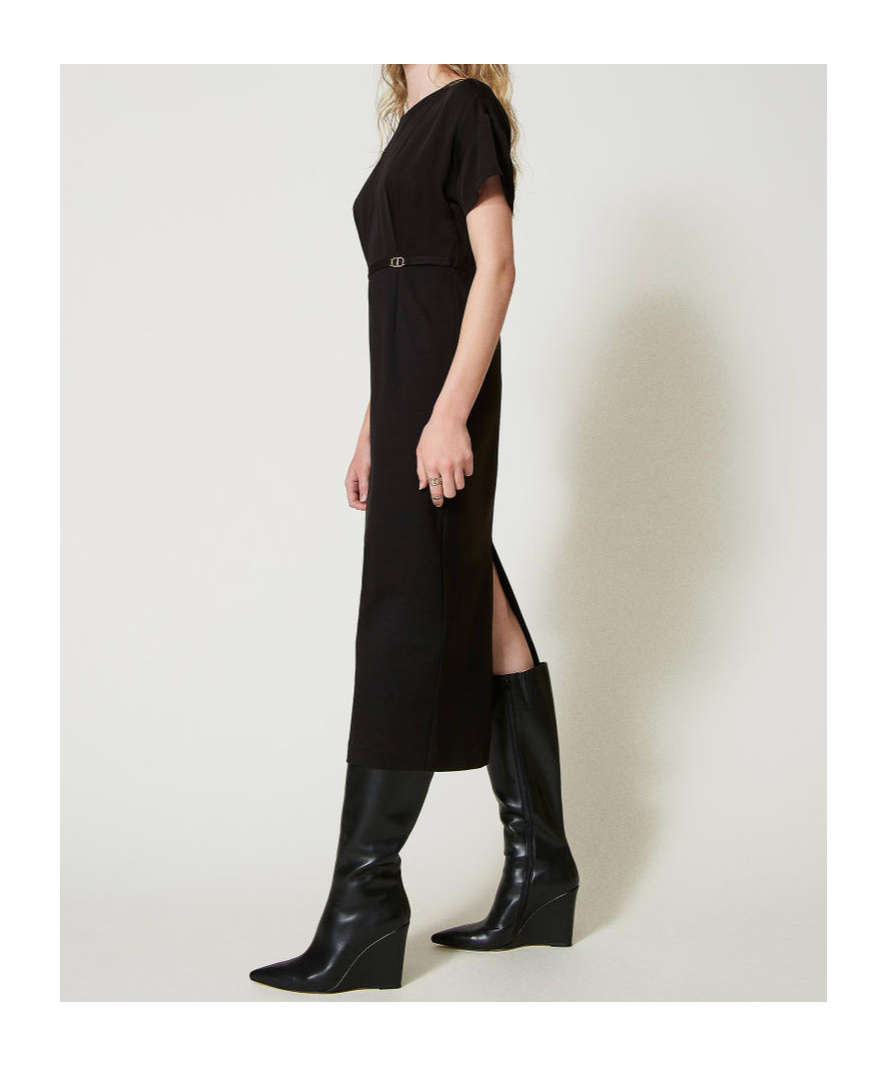 Twinset Oval T-shaped Waist Mid-length Dress In Black