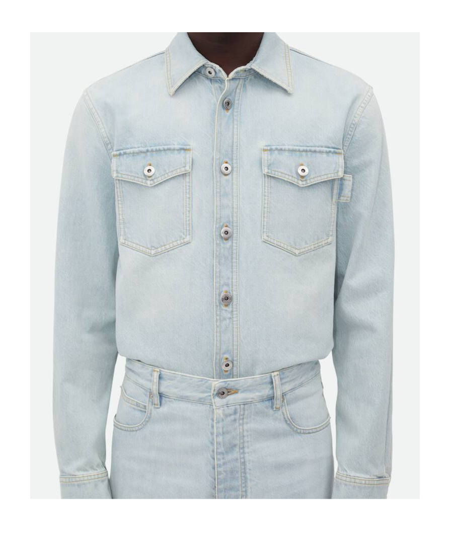 Bottega Veneta Extra Bleached Denim Overshirt In Green
