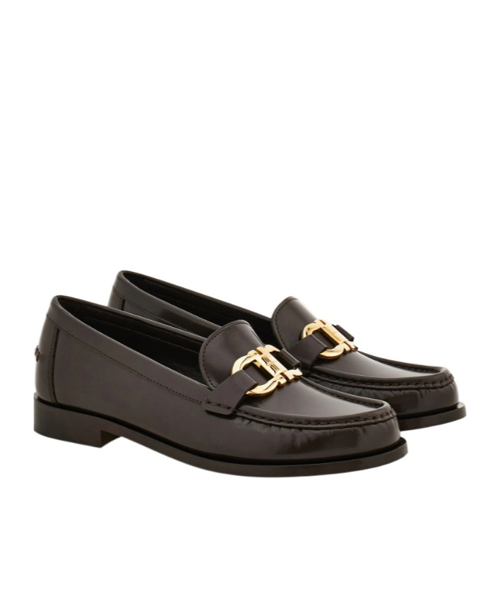 Ferragamo Moccasin With Gancini Ornament In Brown