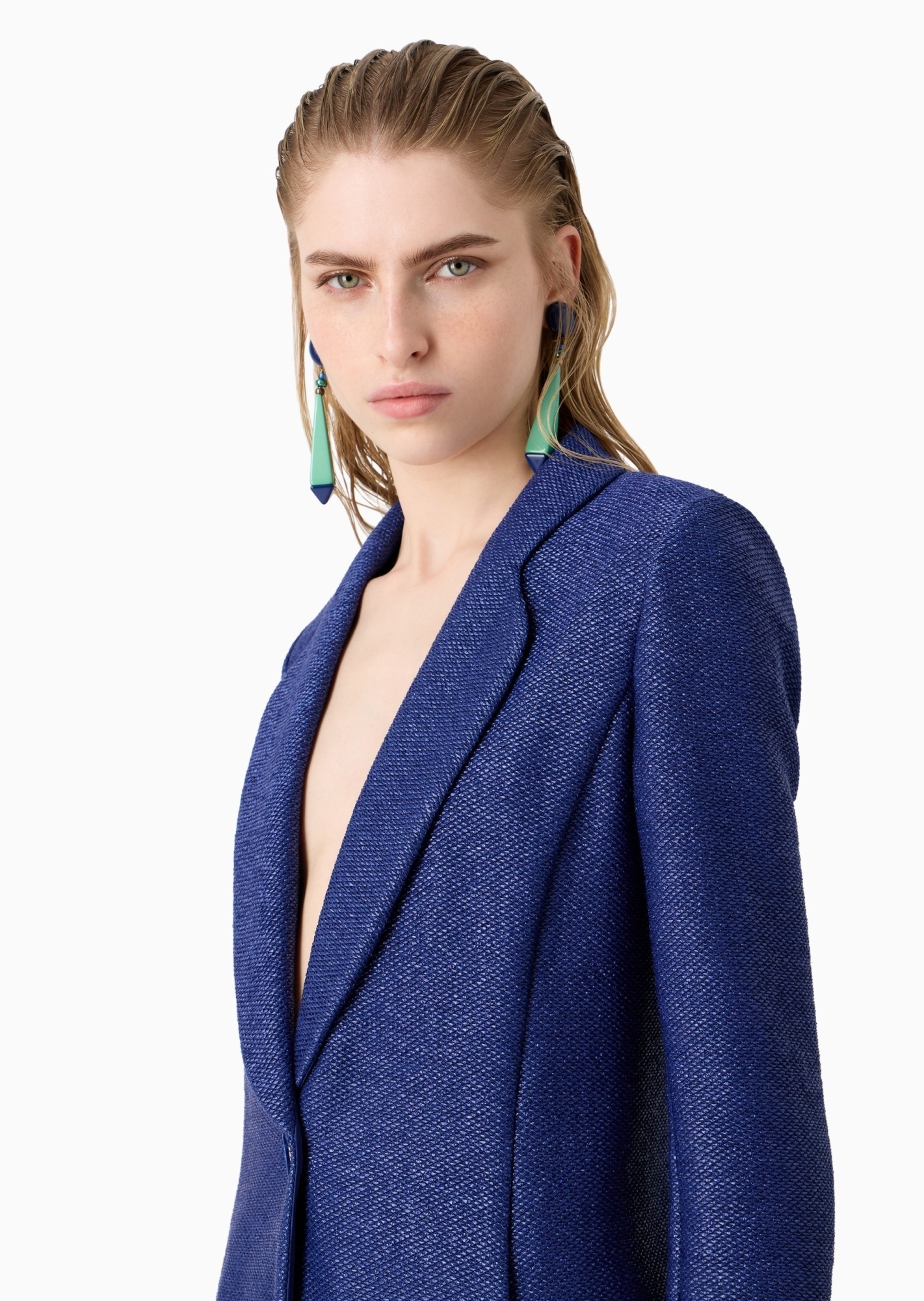 Giorgio Armani Patterned-jacquard Blazer In Blue