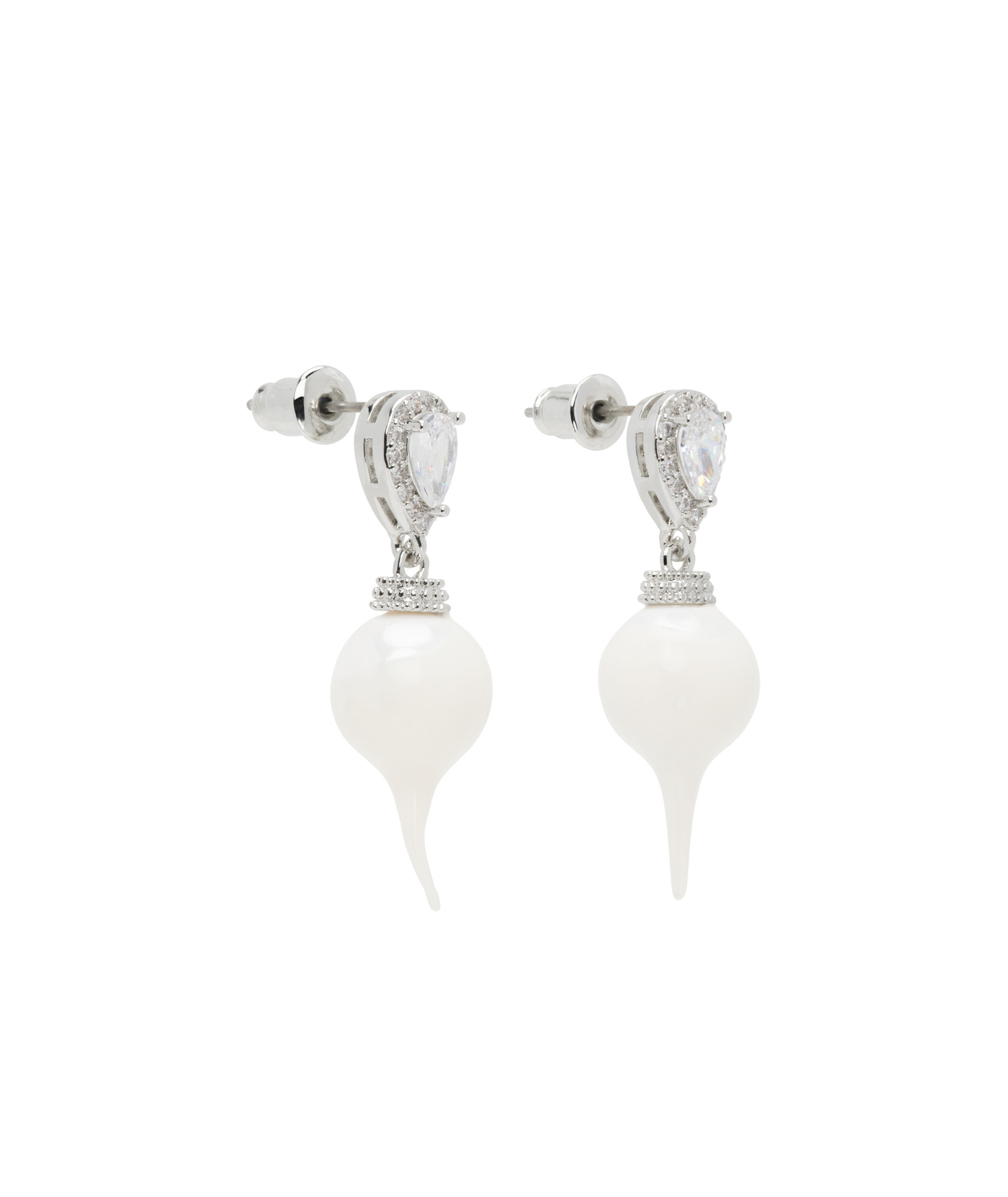 Ottolinger Ssense Exclusive Silver & White Diamond Drop Earrings In Silver  White