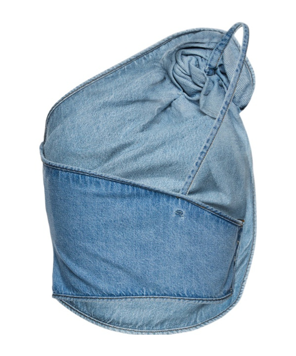 Magda Butrym One-shoulder Draped Denim Top In Sky Blue In Blue