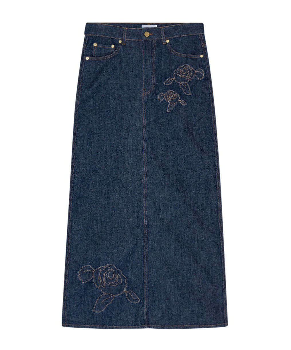 GANNI DENIM ROSE MAXI SKIRT 