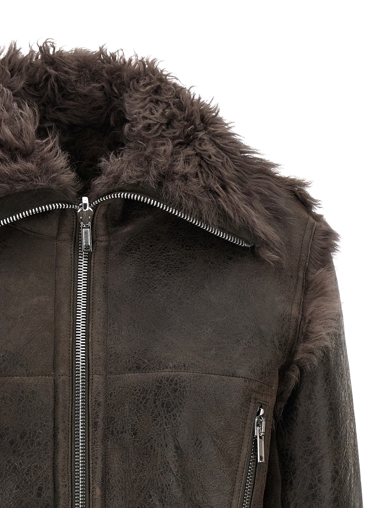 Rick Owens Zip Leather Jacket In Brown