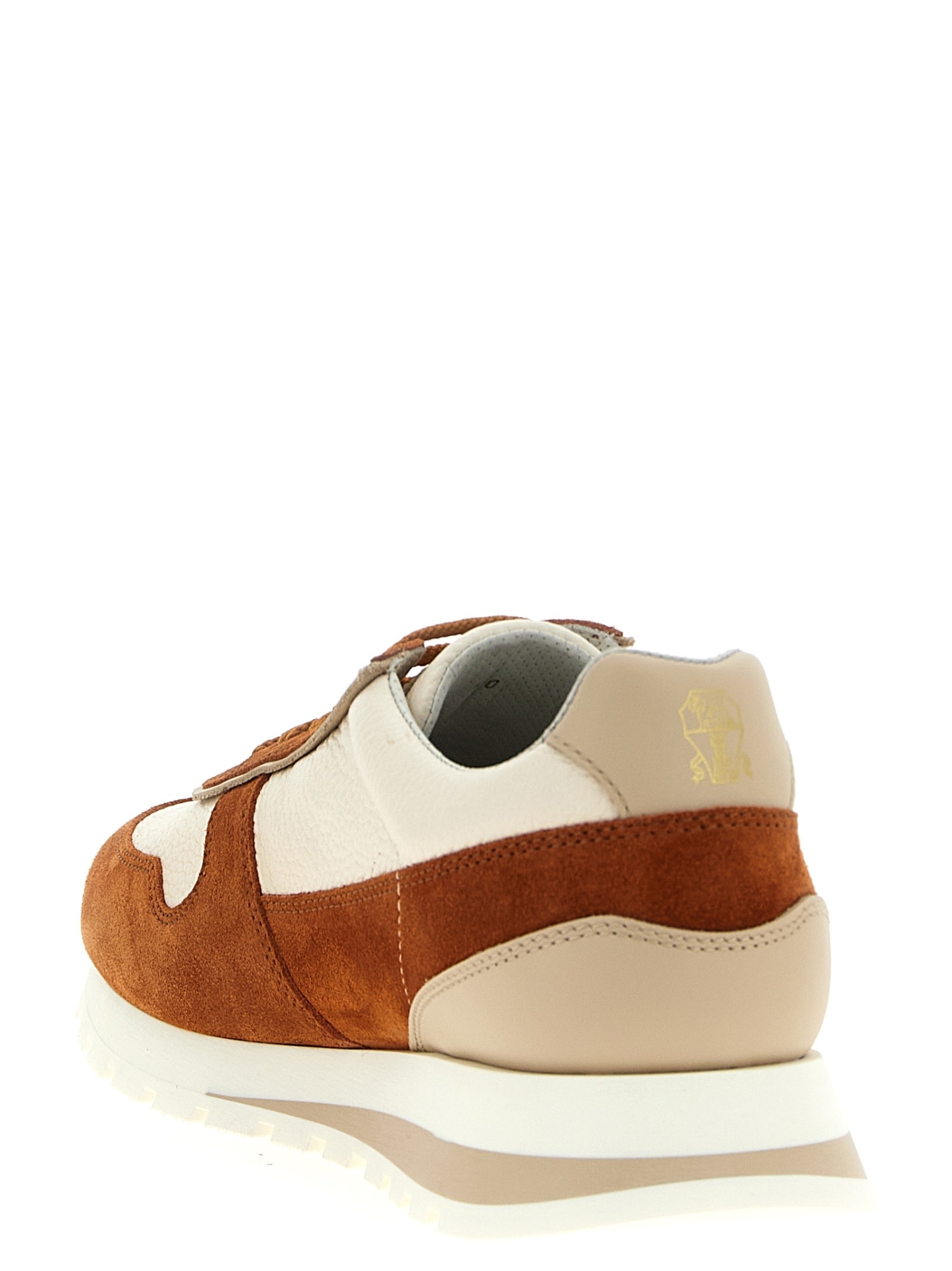 Brunello Cucinelli Suede Rubber Sole Leather Sneakers In Brown