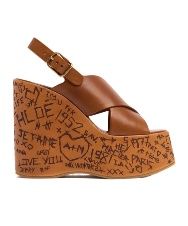 Chloé Maxime Leather Crisscross Platform Sandals In Brown