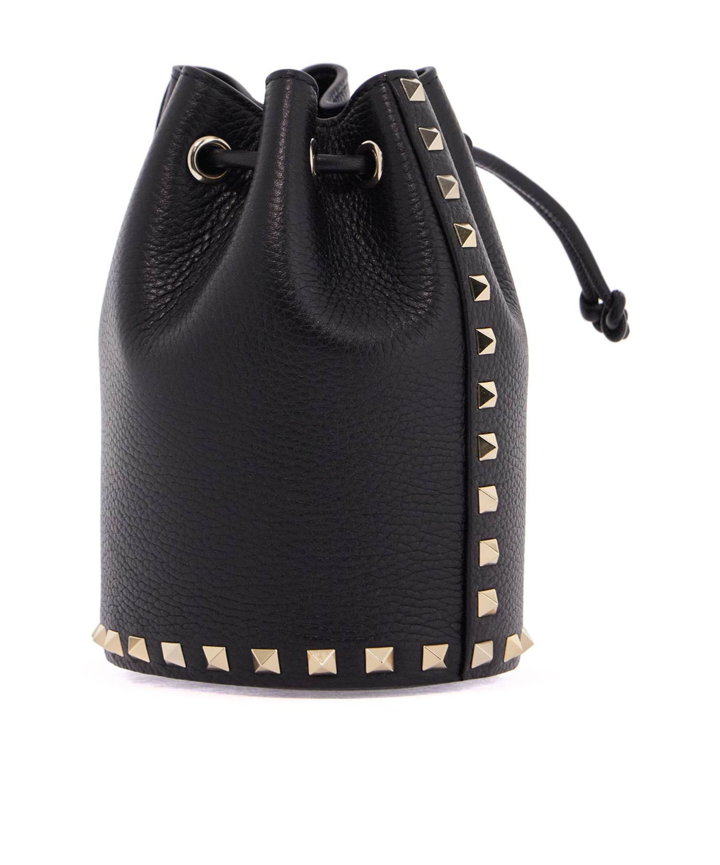 Valentino Borsa Mini In Pelle Nera Con Rivetti Piramidali E Chiusura A Cordoncino In Black