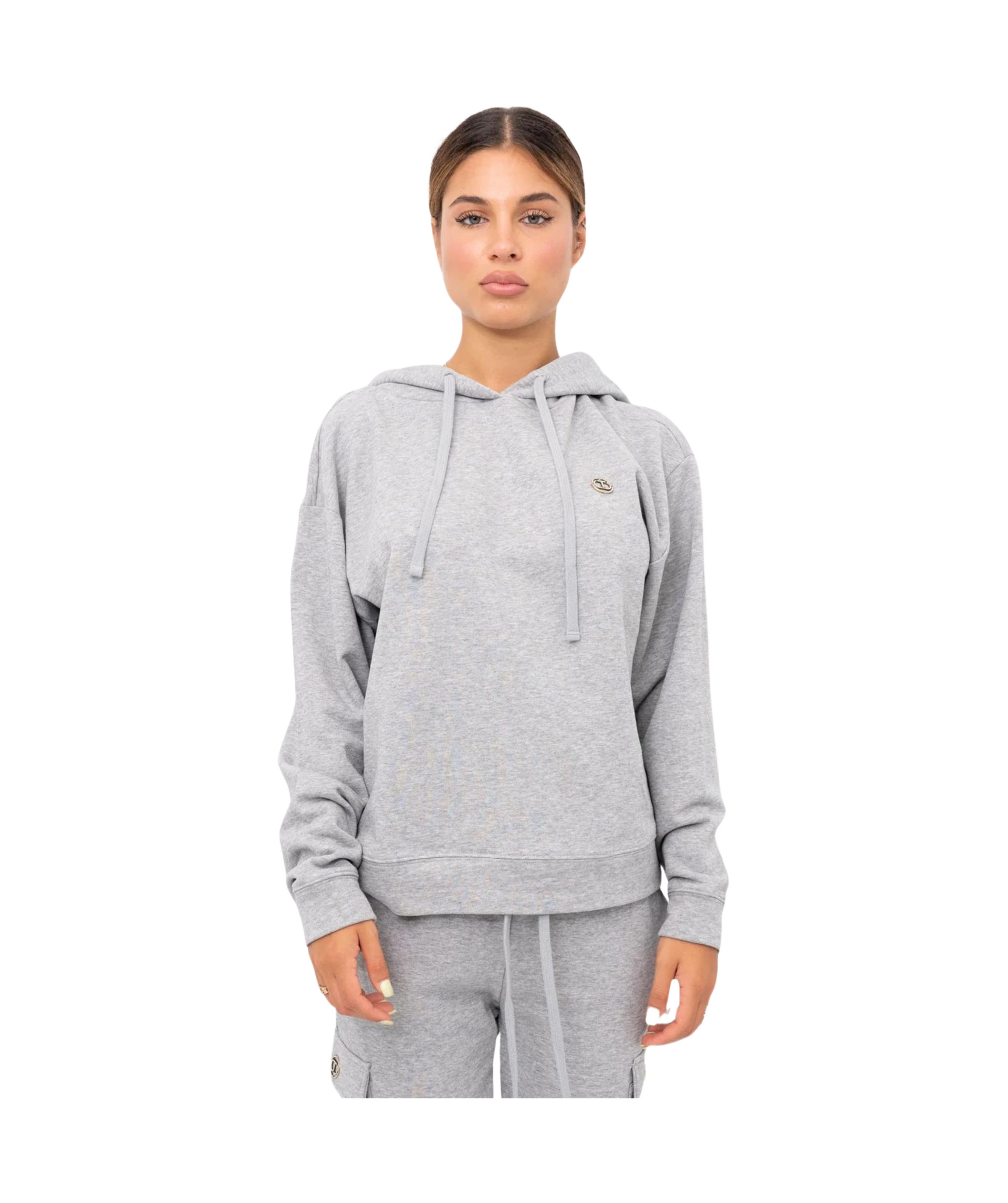 Twinset Long-sleeved Drawstring Hoodie In Gray