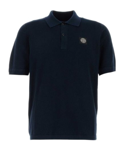 Stone Island Men's Navy Cotton Polo Shirt With Logo Patch In Blue