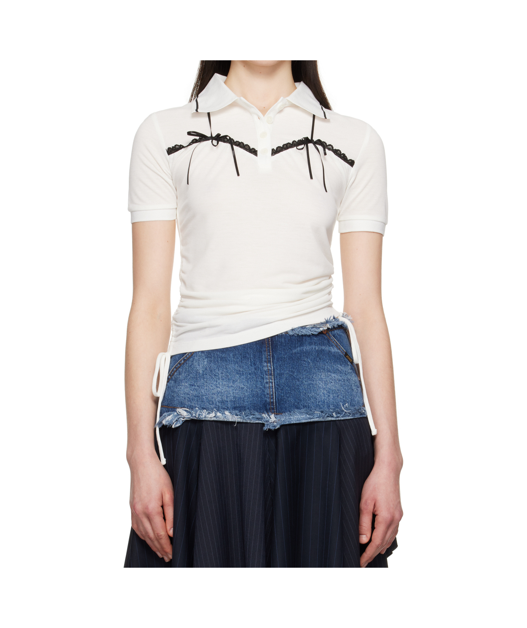 Andersson Bell White Halter String Piqué Polo In White